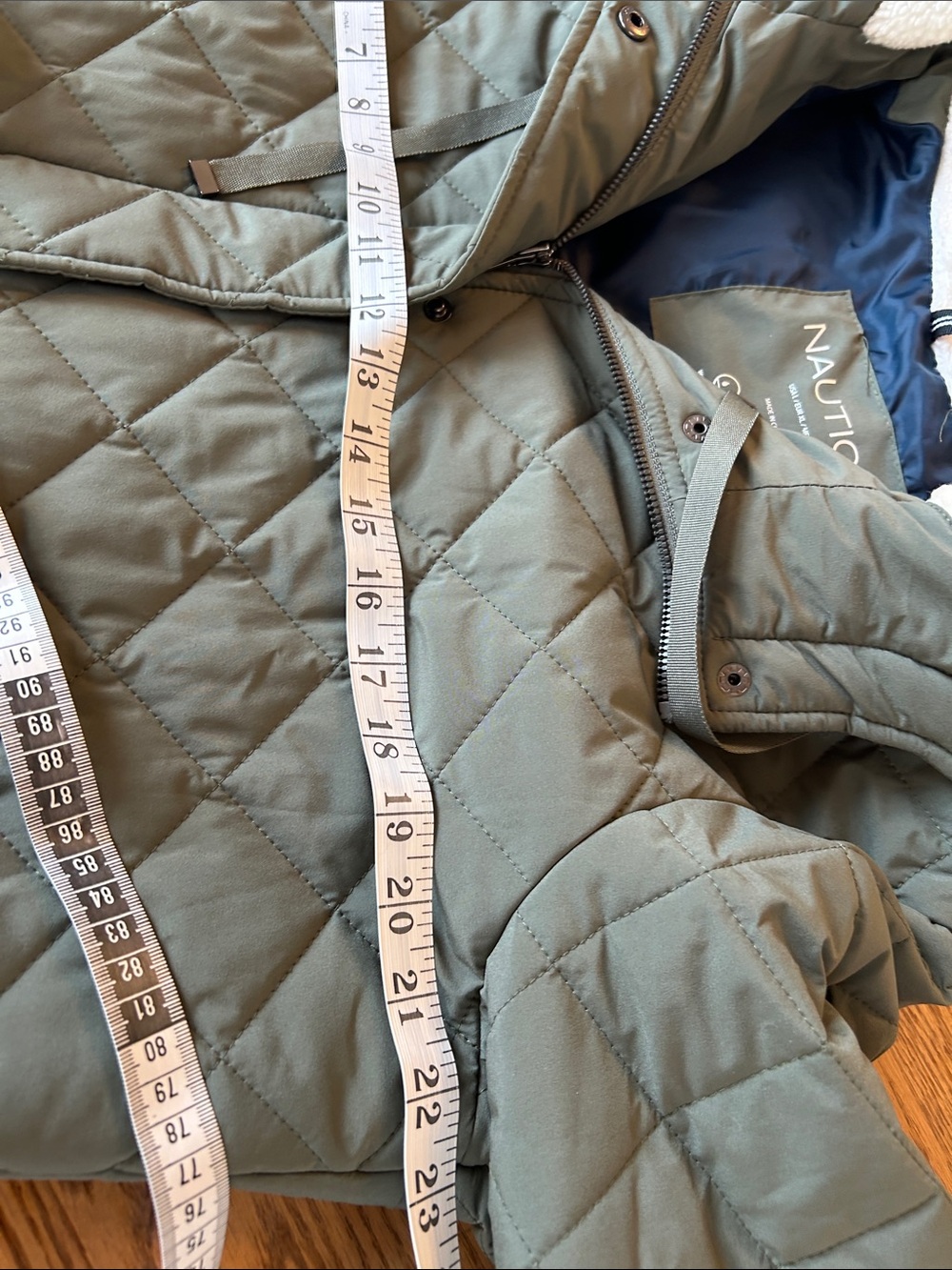 Nautica Quilted Hooded Coat in Olive - Picture 3 of 10